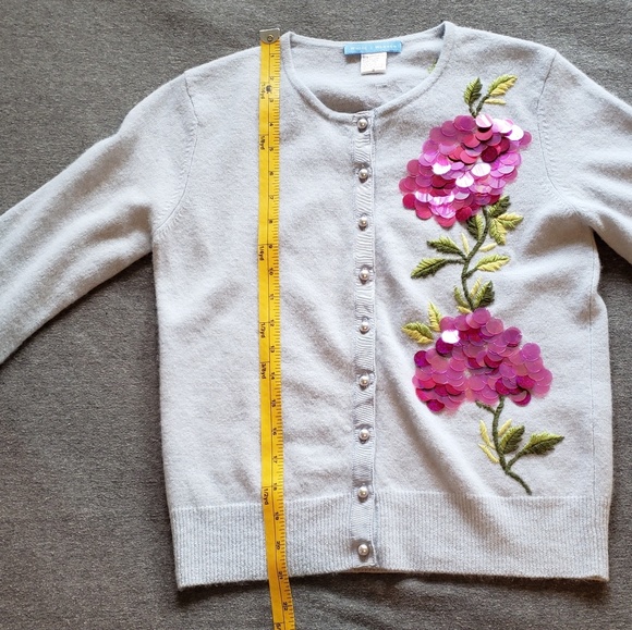 WHITE + WARREN Rare Embellished Baby Blue Cardigan - Picture 5 of 6